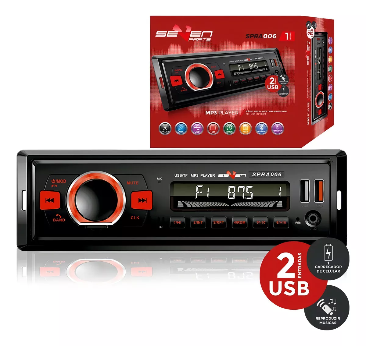 Rádio Mp3 Automotivo Fm Bluetooth Carregador Dual Usb Cartão
